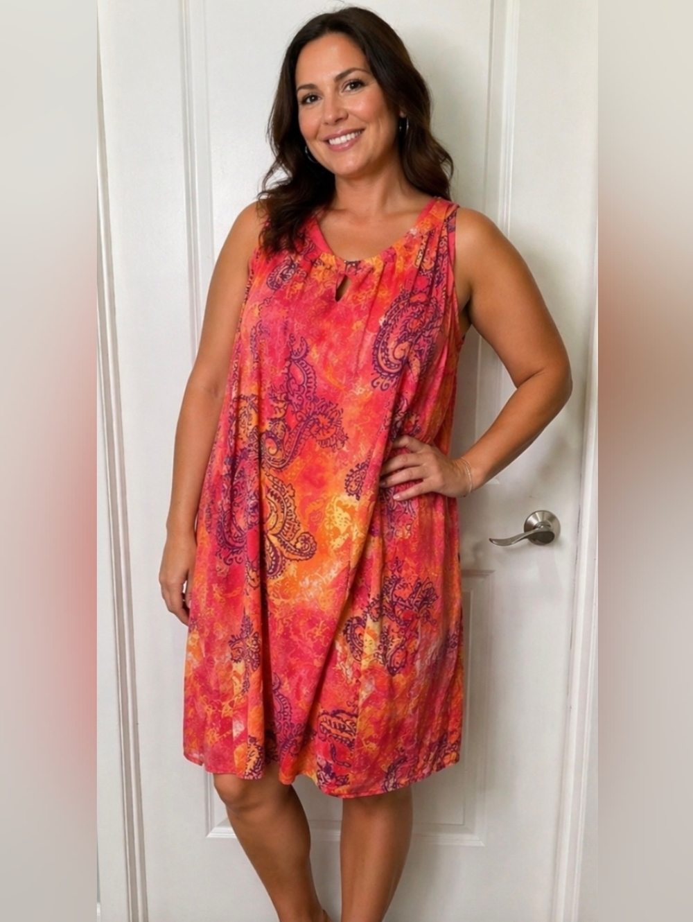 Catherines Coral‎ & Yellow Paisley Sundress